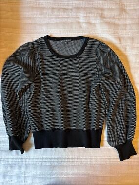 Adrianna Papell Black and White Dot Puff-Sleeve Sweater